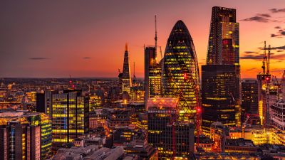 Cityscape, City lights, Sunset, Dawn, Skyscrapers, London, 5K, England