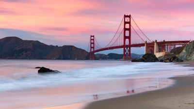 Golden Gate Bridge, Beach, Evening, Coastline, San Francisco, California