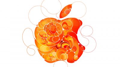 Apple, Logo, Orange, Liquid art, White background, Apple Event, Abstract background