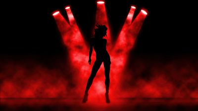 Girl, Spot lights, Silhouette, Dancing, Dark background, Red, Dark aesthetic, Dark red