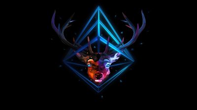 Reindeer, Low poly, Artwork, Black background, AMOLED