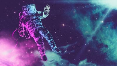 Astronaut, Neon, Space suit, Stars, Light, 5K