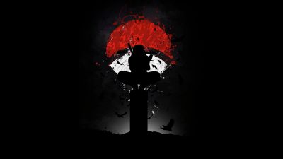 Itachi Uchiha, AMOLED, Naruto, Black background, Minimal art, Silhouette, Simple