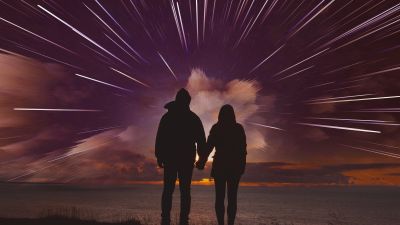 Couple, Date night, Silhouette, Romantic, Night, Star Trails, Hands together, Lovers