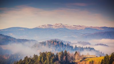 Kamnik Alps, Mountain range, Forest, Mountains, Landscape, Mist, Mountains, Travel, Scenery, Slovenia, 5K