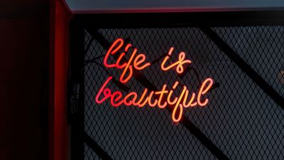 Life Is Beautiful, Neon typography, Night, Neon sign, 5K