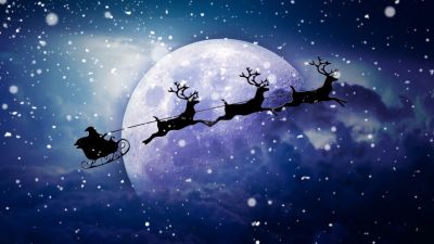 Santa Claus chariot, Moon, Snowfall, Winter, Reindeer Chariot, Navidad, Noel