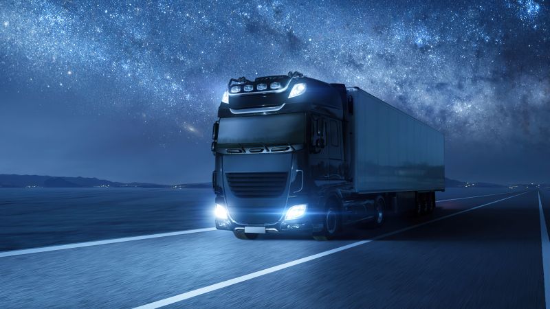 Truck, Night, Highway, Wallpaper