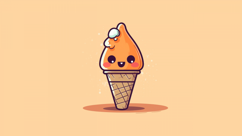 Kawaii ice cream, Cute face, Kawaii cartoon, 5K, Pastel orange, AI art