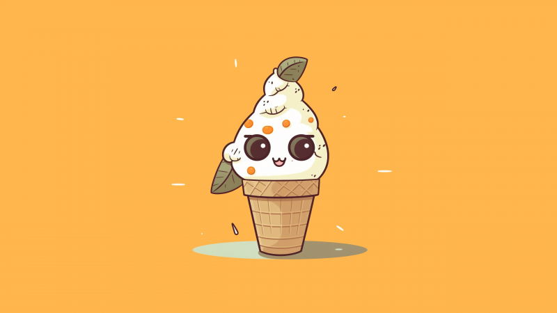 Kawaii ice cream, Desert, Cute face, Kawaii cartoon, 5K, Yellow background