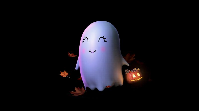 Cute ghost, Halloween night, Kawaii, AMOLED, Cute art, 5K