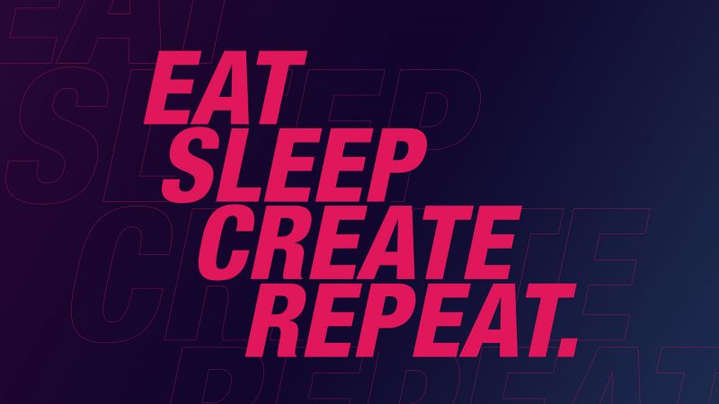 Eat, Sleep, Create, Repeat, Inspirational quotes, Neon, Pink, Typography, Wallpaper