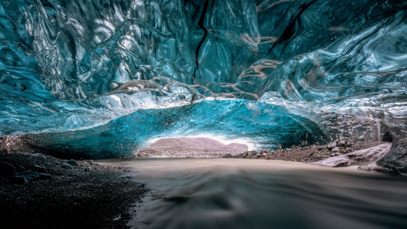 Ice Cave, Heading North, Sapphire cave, Glacier, Iceland, Ultrawide, 5K