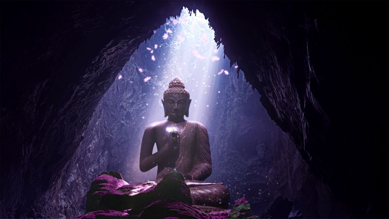 Lord Buddha, CGI, Statue, Cave, Sunlight, Lighting, Gautama Buddha, Wallpaper