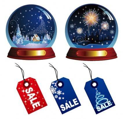 Christmas crystal ball and sales tag vector