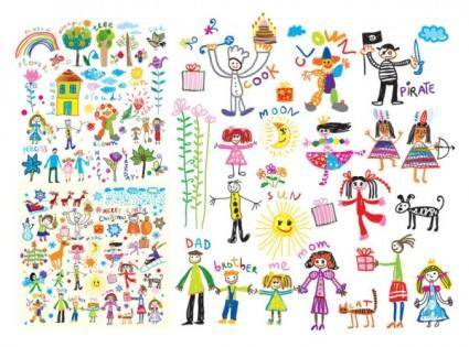 Cheerful children clip art illustrations