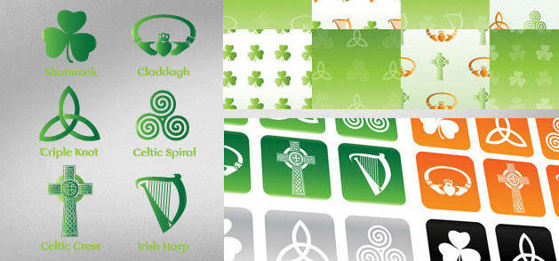 Irish & Celtic Symbol Vector Set Backgrounds Buttons Patterns