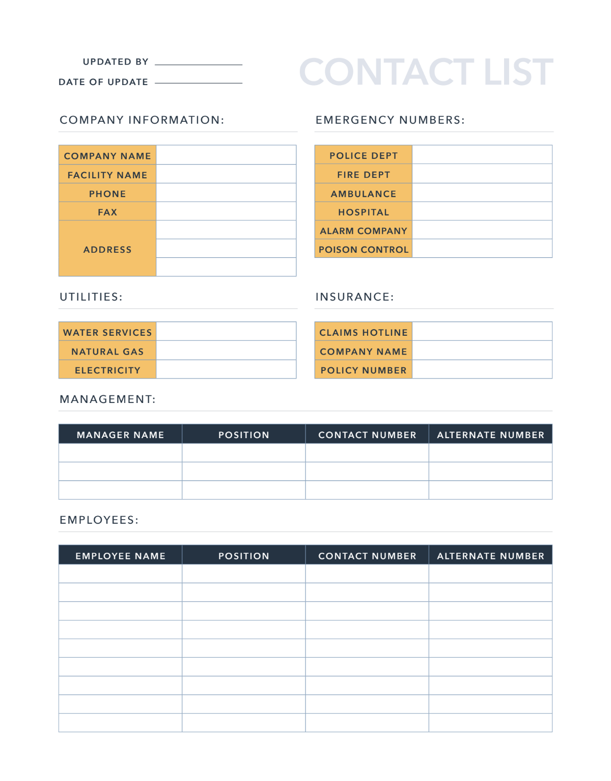 Contacts Excel Template