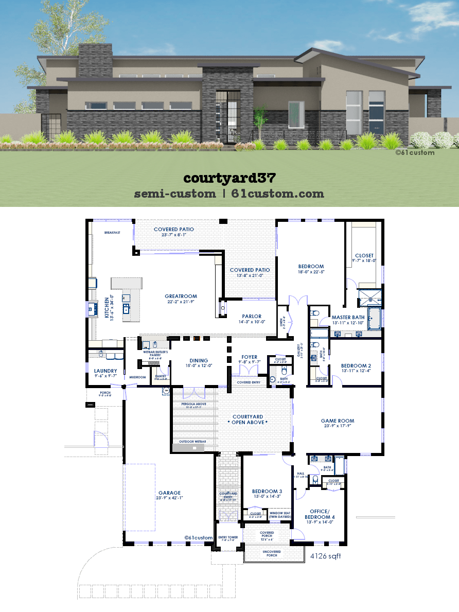 Modern Courtyard House Plan 61custom Contemporary 