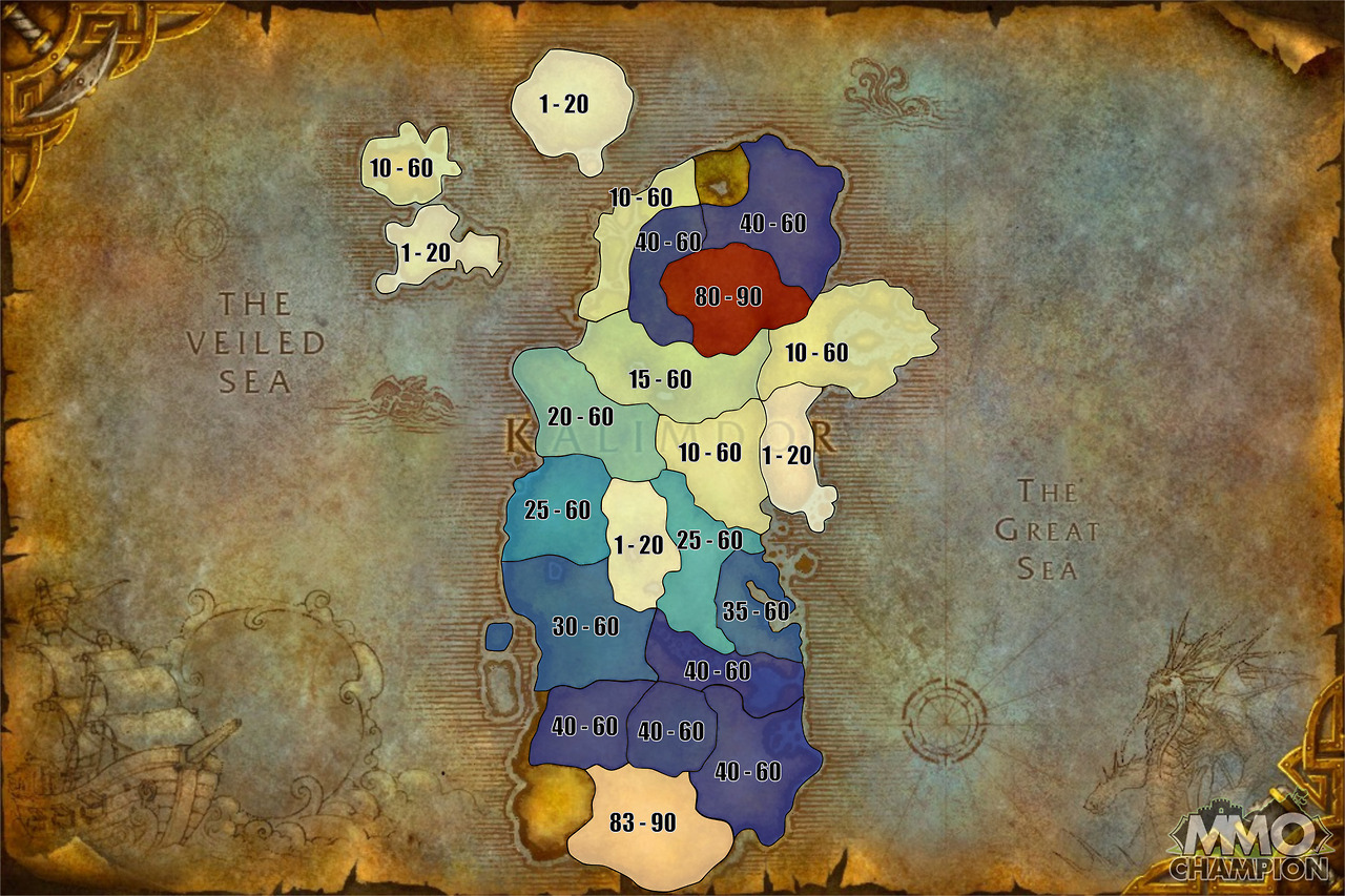 warcraftjournal:Maps of the new leveling zone scaling system. Basically ...