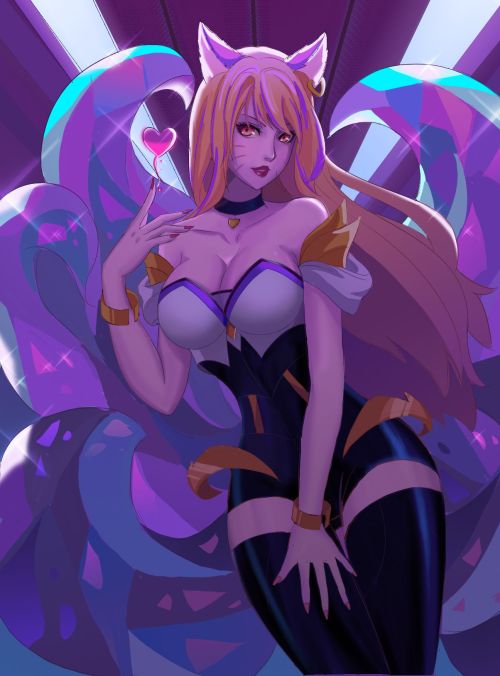 Charming foxy girl K/DA Ahri: League of Legends game fanart [Artist: Han zon min]