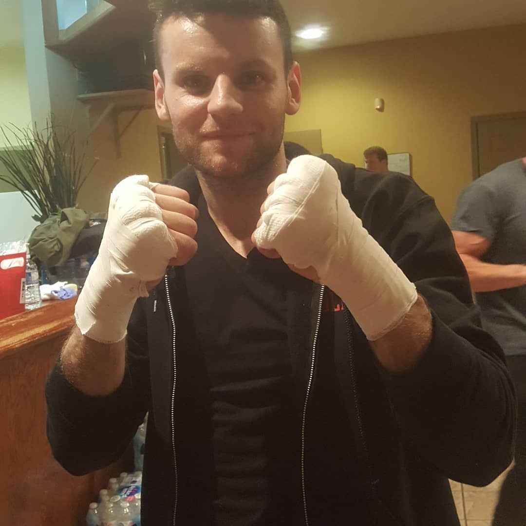 Professional boxing style wrapping with gauze and a lot of sports tape. The best way to protect hands from fatigue and injuries during a long round boxing match.