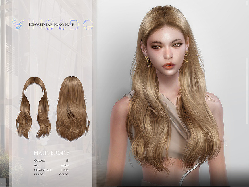 Exposed ear long hair - ER0420 by wingssims... - Emily CC Finds