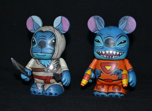 This pair of Stitch Vinylmation designs was a custom commission. The hooded one is based on the video game Assassins Creed