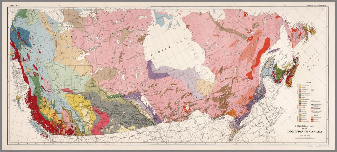 A geological map of Canada, made by J. E. Chalifour in 1914