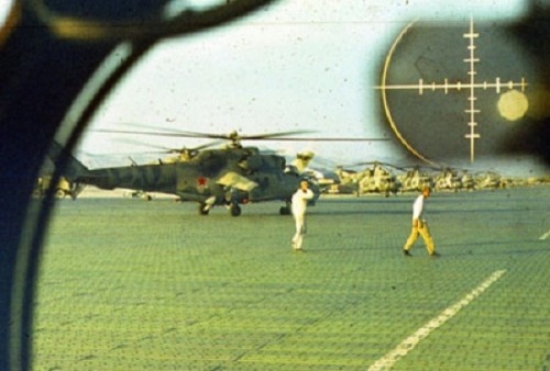 Cockpit view of a Soviet airbase in Afghanistan.