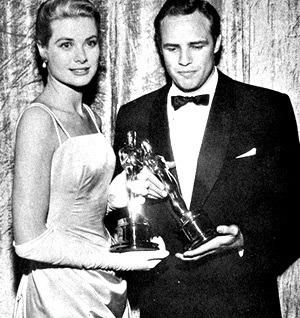 Oscar winners as best actors Grace Kelly and Marlon Brando, 1955.