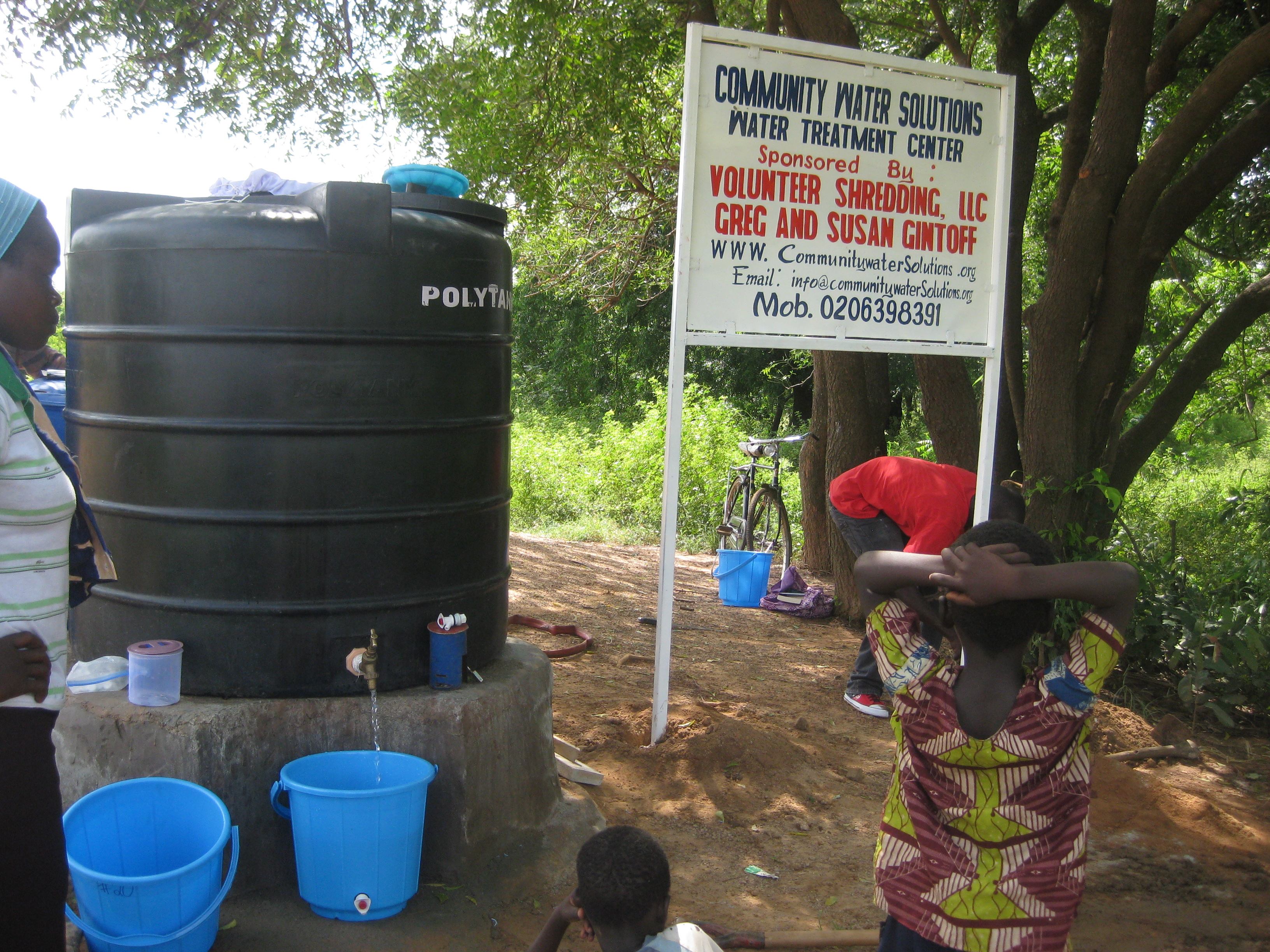 The CWS water treatment center at Jarigu.  Sponsored by Greg and Susan Gintoff at Volunteer Shredding, LLC