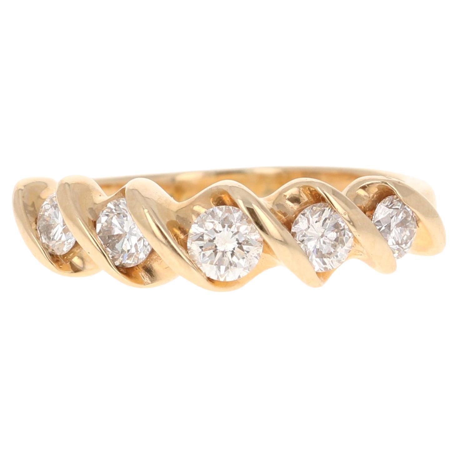 0.55 Carat Round Cut Diamond Band 14 Karat Yellow Gold