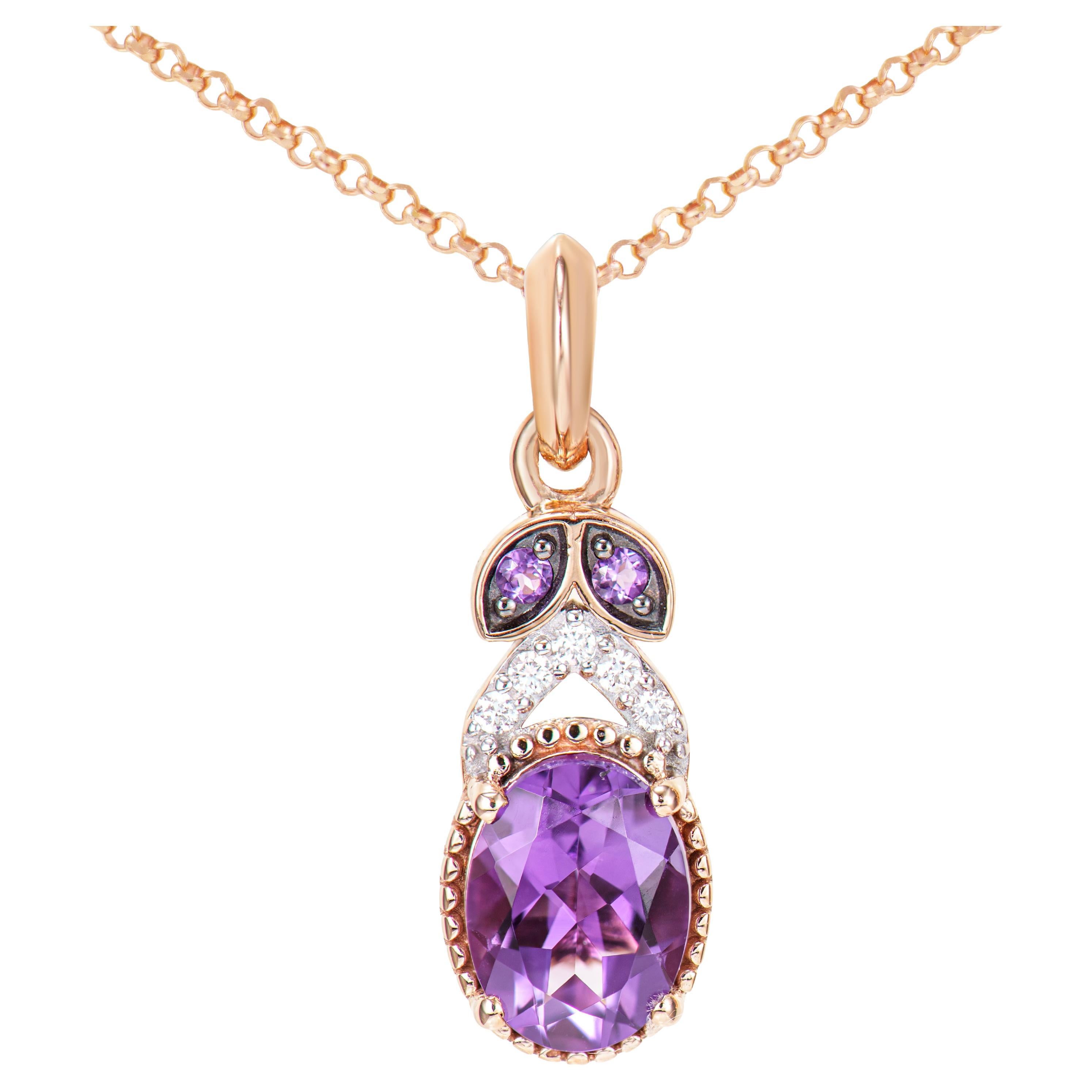 Sunita Nahata 1.02 Carat Amethyst Pendant in 14KRG with White Diamond.