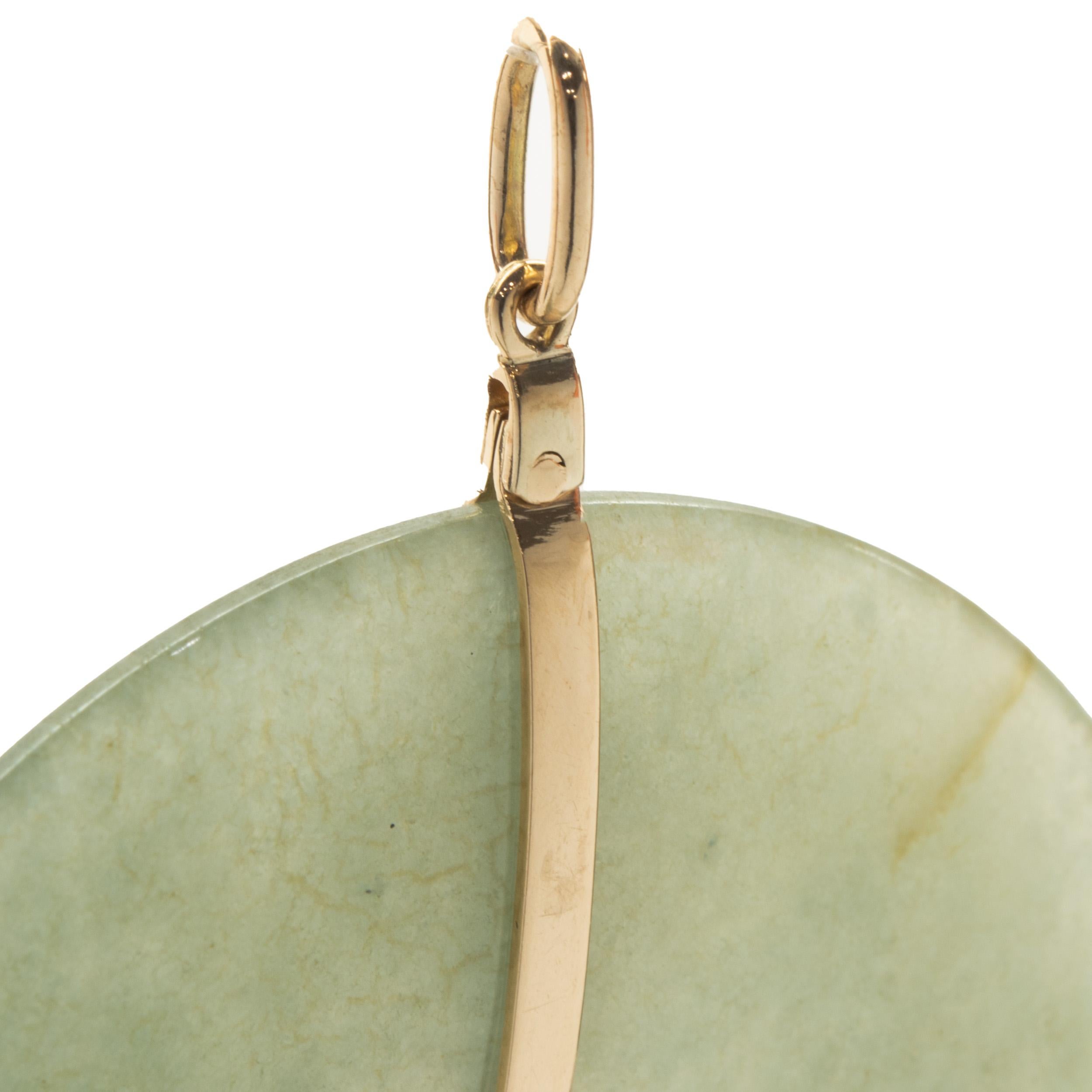 Designer: custom
Material: 14K yellow gold
Dimensions: pendant measures 47mm in length 
Weight: 19.03 grams
