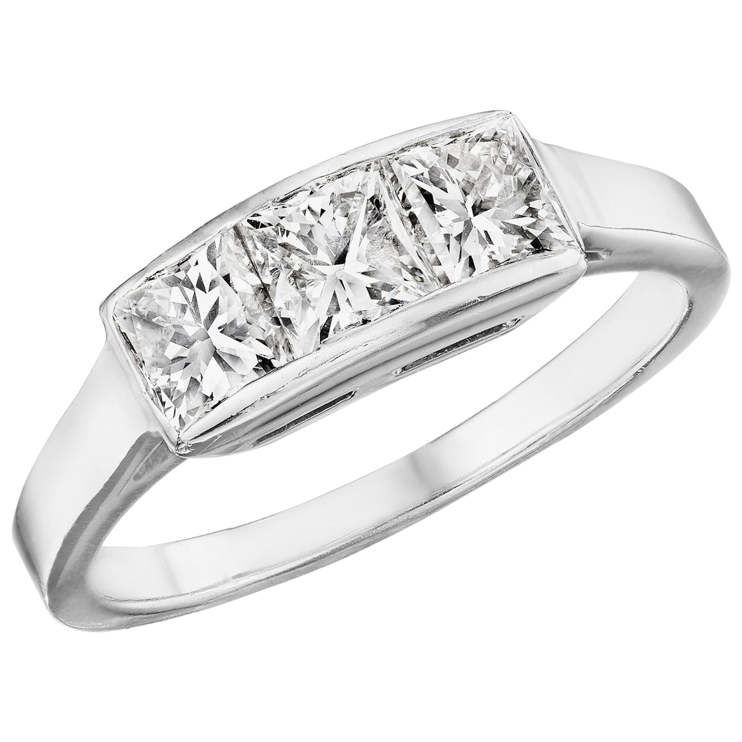 1.43 Carat 'total weight' Radiant Cut Diamond 3-Stone Channel Ring in Platinum