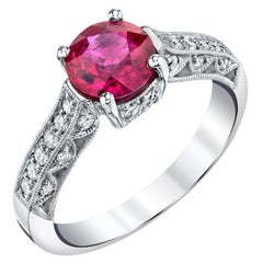 GIA Certified Burmese Ruby and Diamond White Gold Engagement Ring, 1.45 Carats 