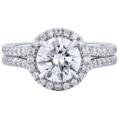 GIA Certified 1.56 Carat Diamond with Pave Set Halo Platinum Engagement Ring