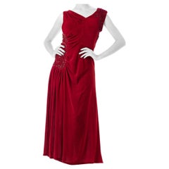 1930S Magenta Seide Samt asymmetrisch drapiert & Perlen Kleid