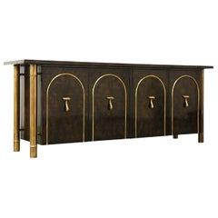 1960's Mastercraft Burled Wood & Brass Sideboard/Credenza by William Doezema