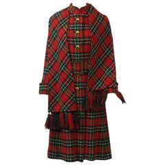 1970s Red Plaid Coat with Scarf