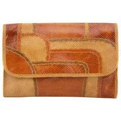 1980s Carlos Falchi Patchwork Tan Clutch 