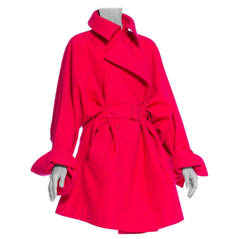 Claude Montana oversize hot-pink wool trench coat with belt, 1980s