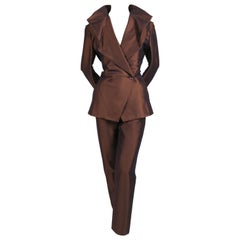 1998 ISSEY MIYAKE iridescent burgundy draped collar RUNWAY suit