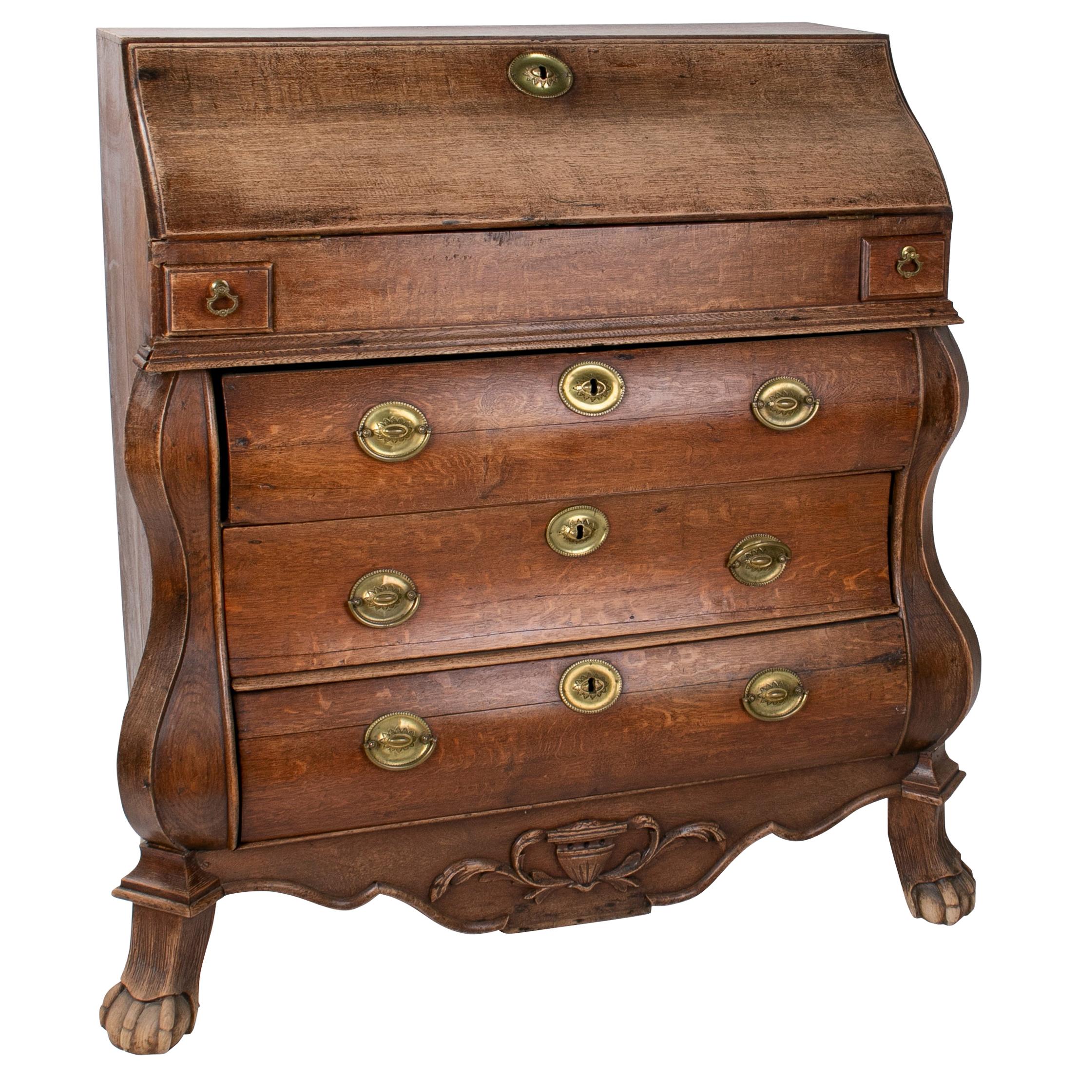 19th Century English 3-Drawer Oak Bureau Office Desk with Bronze Hardware