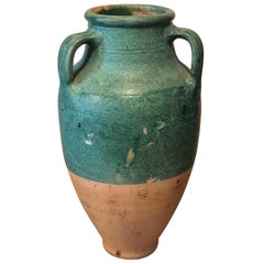 19th Century Large French Terracotta Urn or Pot with Teal Glazing