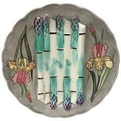 19th Century Majolica Asparagus Plate with Iris Longchamp, circa 1890