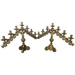 19th Century Pair of Brass Church Candelabras