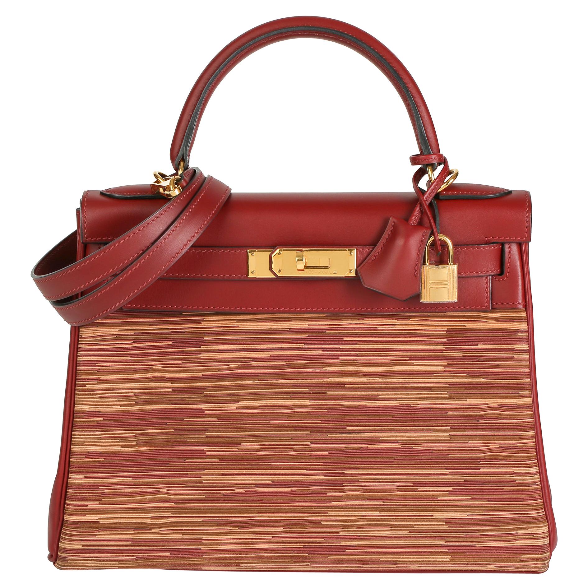 2001 Hermes Rouge H Box Calf Leather Vibrato Kelly 28cm Retourne