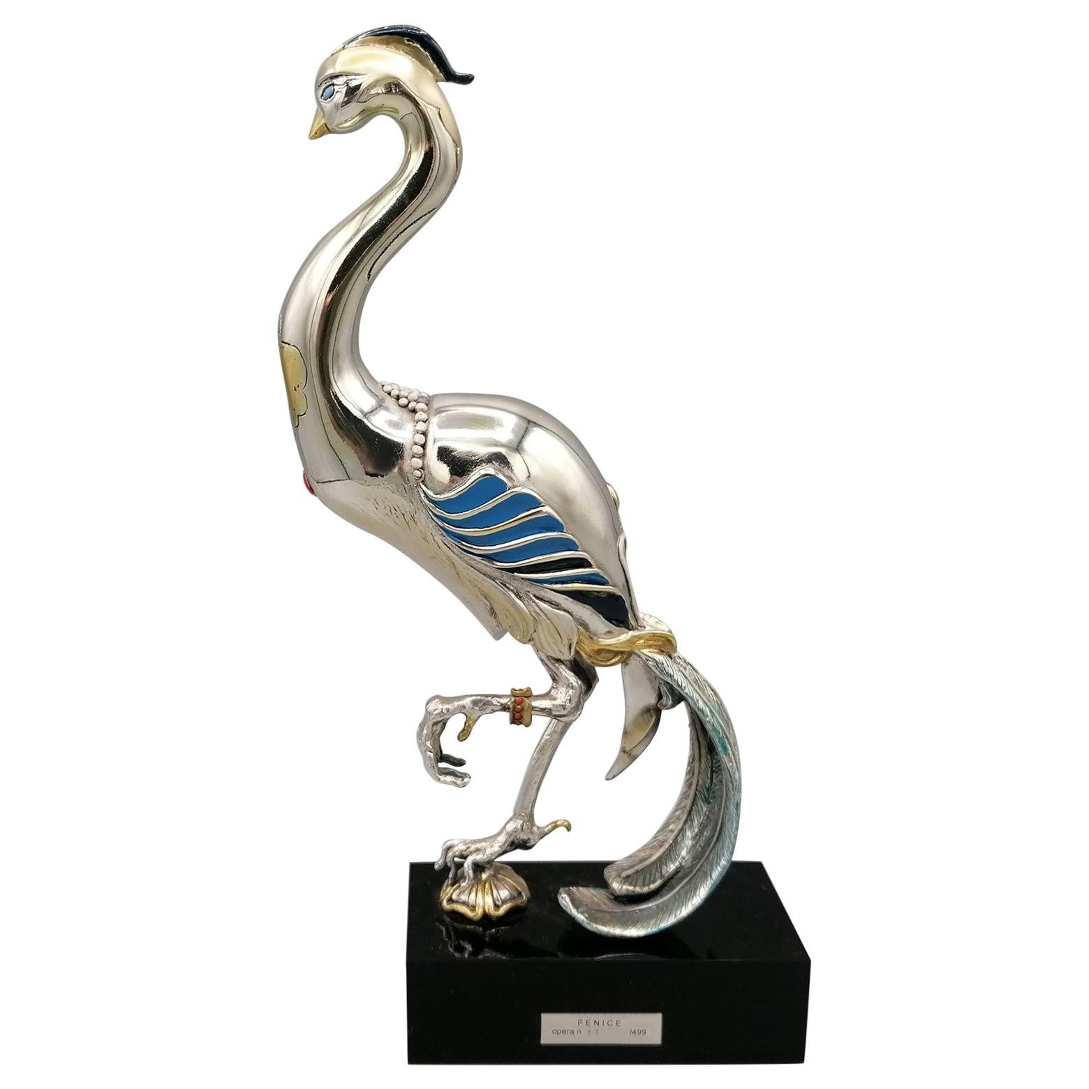 20th Century Italian Enameled Phoenix Sculpture